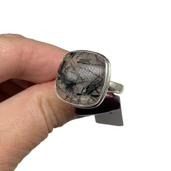 Rutilated Quartz Ring Size 11 Solid 925 Sterling Silver Black Tourmaline Rutile - Picture 5 of 9